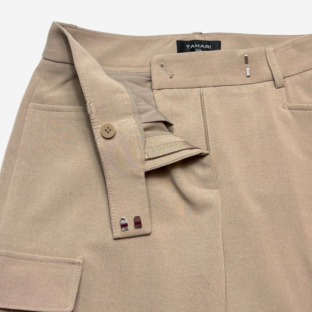 Tahari ASL Tailored Cargo Pants Size 2 Mid Rise Tan Utility Chic Business Casual - Picture 3 of 11